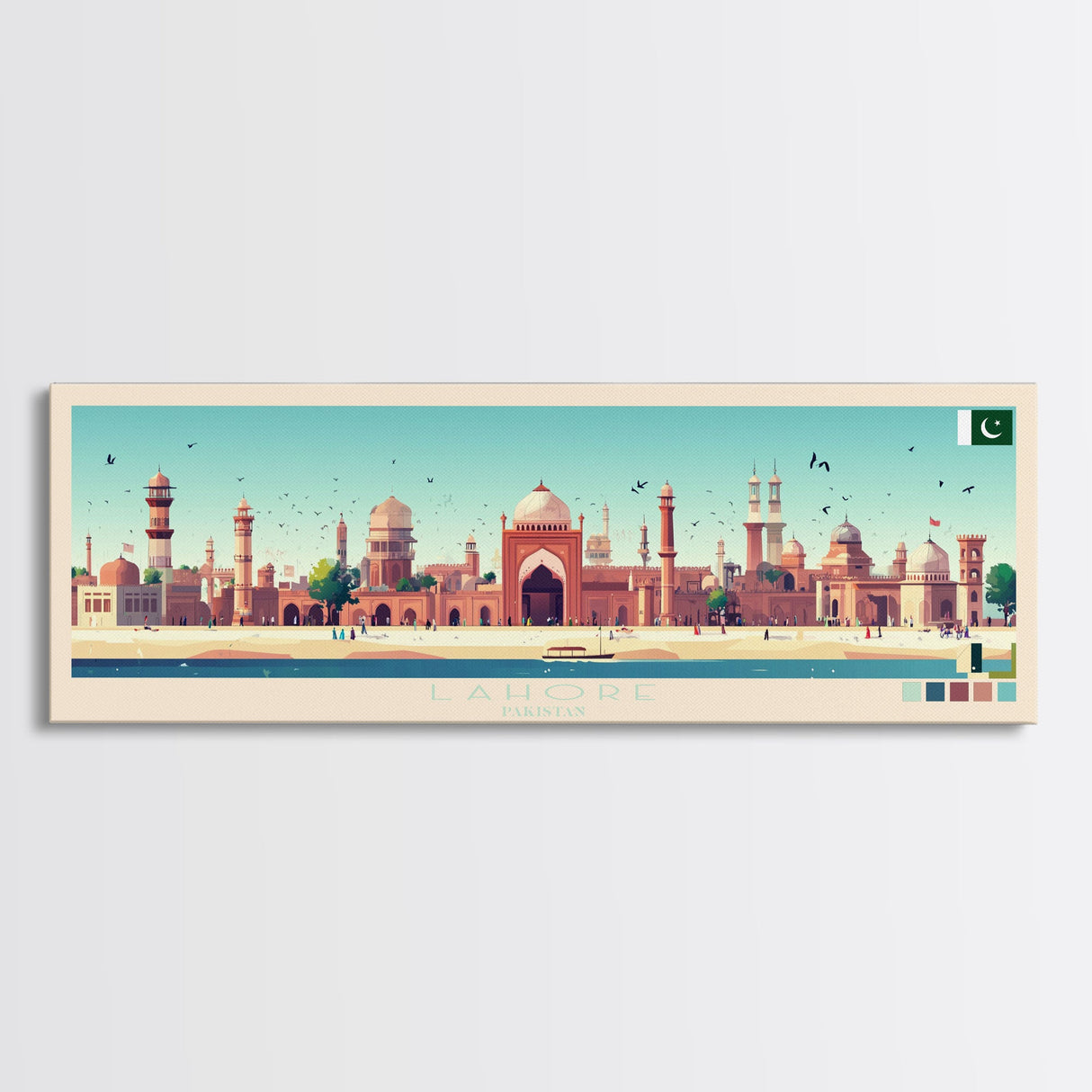 Lahore, Pakistan Panoramic Travel Poster Canvas Print, Lahore, Pakistan Painting, Pakistan Art, Lahore Travel Art, Guest Room Painting