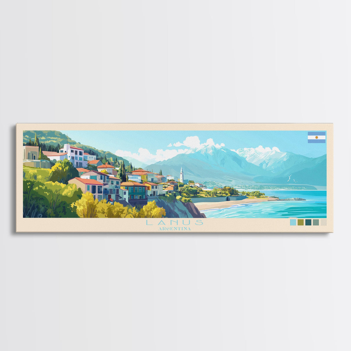 Lanus, Argentina Travel Poster Panoramic Canvas Print, Lanus, Argentina Painting, Argentina Art, Lanus Travel Art, Guest Room Painting