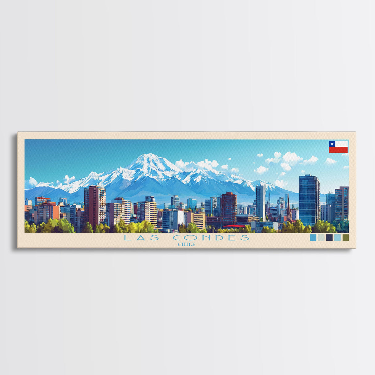 Las Condes, Chile Panoramic Travel Poster Canvas Print, Las Condes, Chile Painting, Chile Art, Las Condes Panoramic Travel Art, Travel Painting