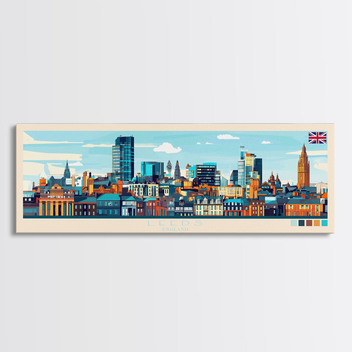 Panoramic Travel Poster Leeds, England Canvas Print, Leeds, England Painting, England Art, Leeds Travel Art, Guest Room Painting