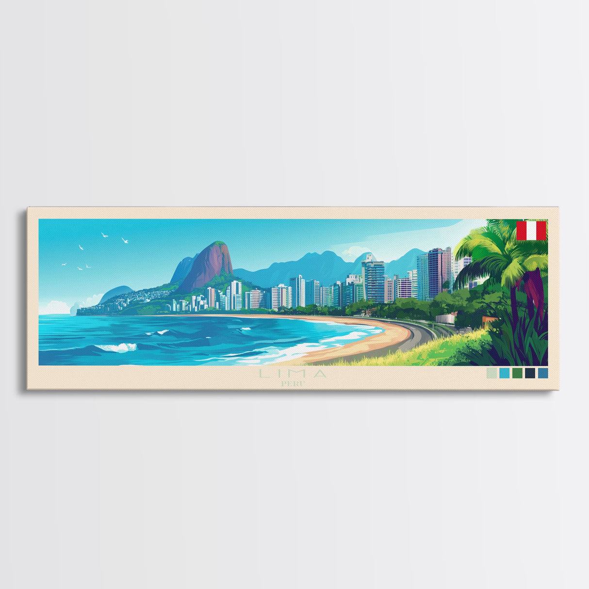 Lima, Peru Panoramic Travel Poster Canvas Print, Lima, Peru Painting, Peru Art, Lima Panoramic Travel Art, Travel Painting