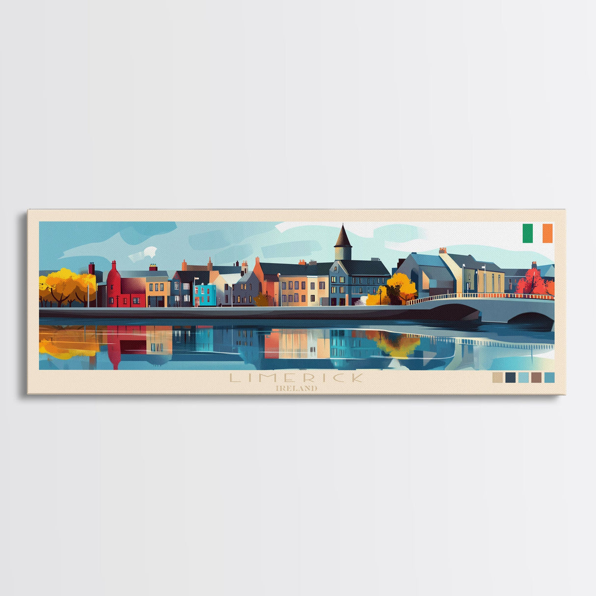 Limerick, Ireland Panoramic Travel Poster Canvas Print, Limerick, Ireland Painting, Ireland Art, Limerick Travel Art, Guest Room Painting