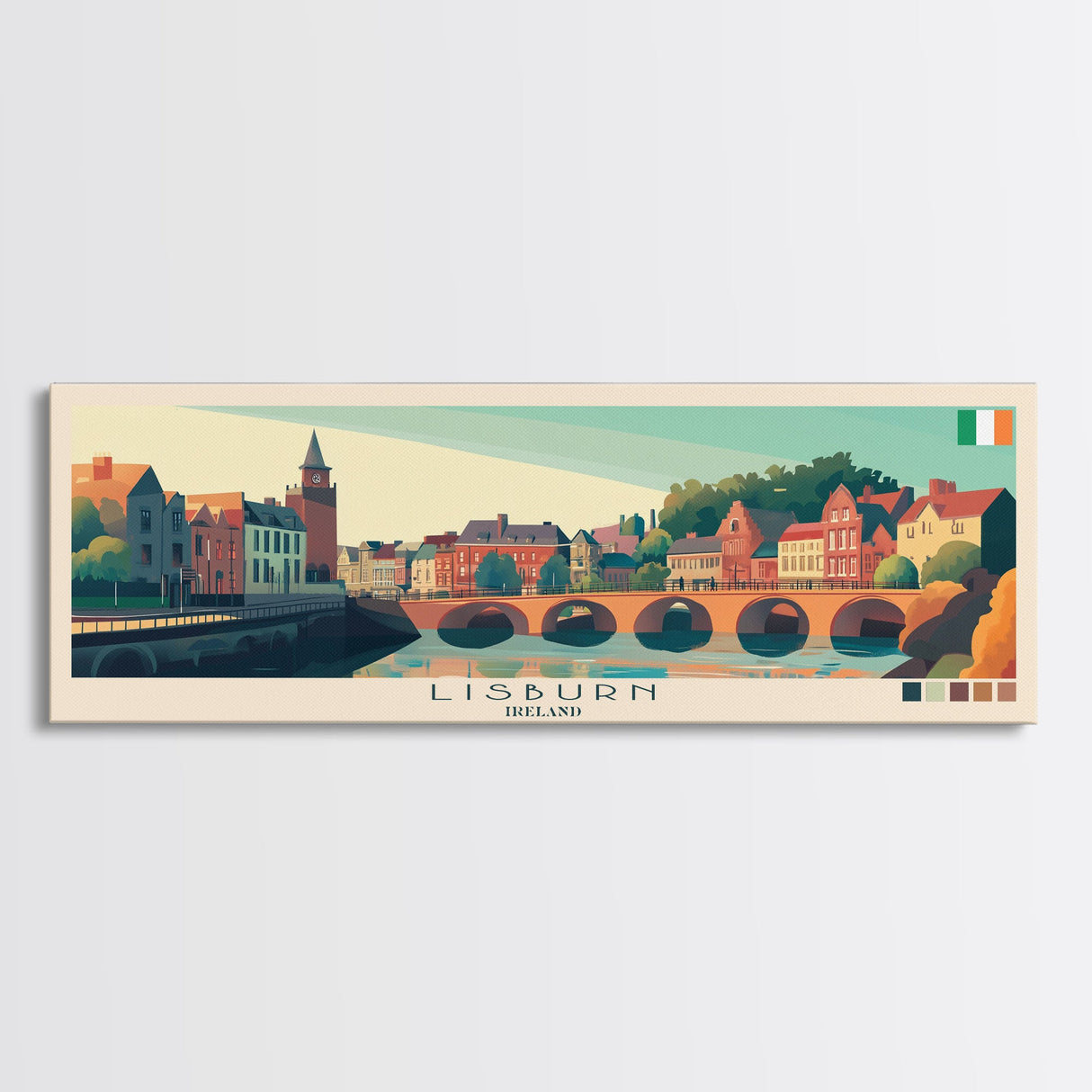 Lisburn, Ireland Panoramic Travel Poster Canvas Print, Lisburn, Ireland Painting, Ireland Art, Lisburn Panoramic Travel Art, Travel Painting