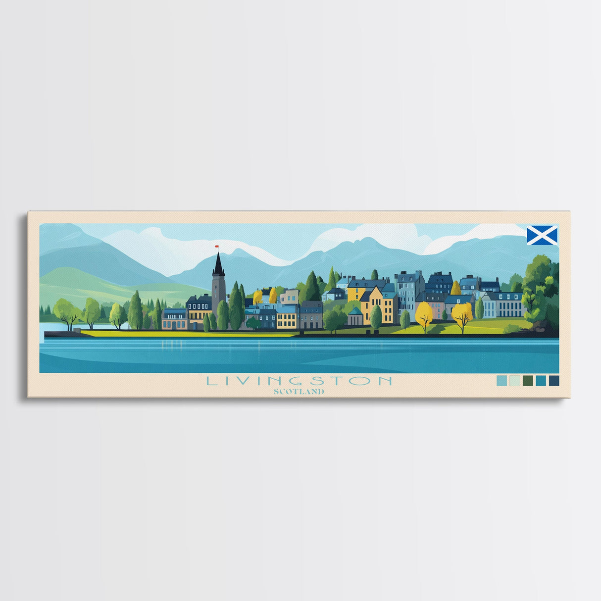 Livingston, Scotland Panoramic Travel Poster Canvas Print, Livingston, Scotland Painting, Scotland Art, Livingston Travel Art, Living Room Painting