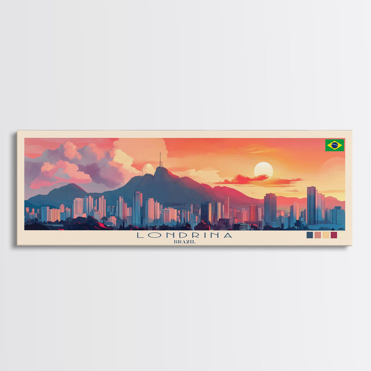 Londrina, Brazil Panoramic Travel Poster Canvas Print, Londrina, Brazil Painting, Brazil Art, Londrina Travel Art, Guest Room Painting