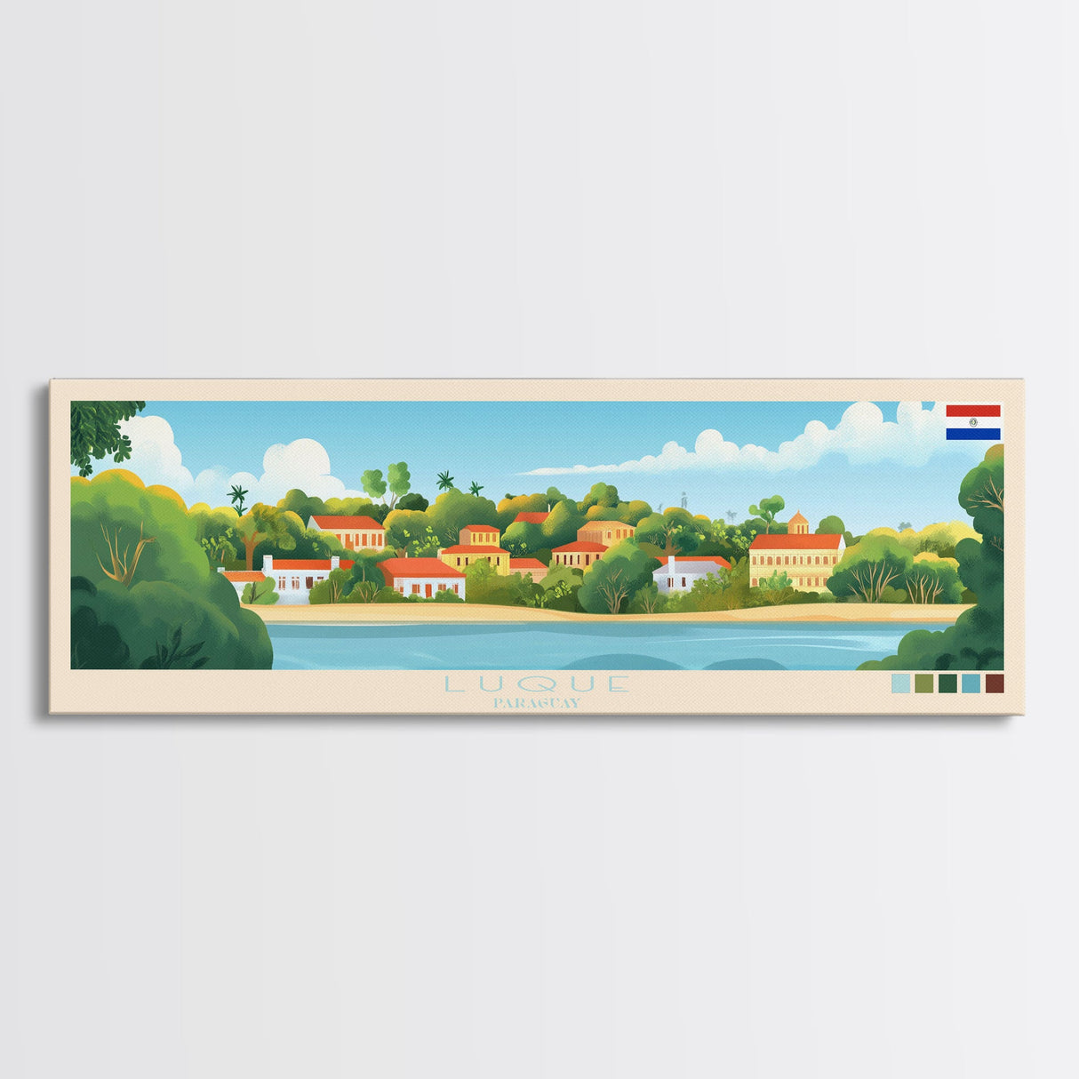 Luque, Paraguay Panoramic Travel Poster Canvas Print, Luque, Paraguay Painting, Paraguay Art, Luque Travel Art, Living Room Painting