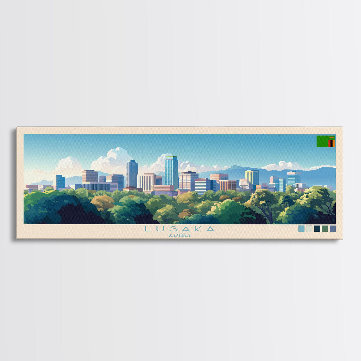 Lusaka, Zambia Travel Poster Panoramic Canvas Print, Lusaka, Zambia Painting, Zambia Art, Lusaka Travel Art, Guest Room Painting