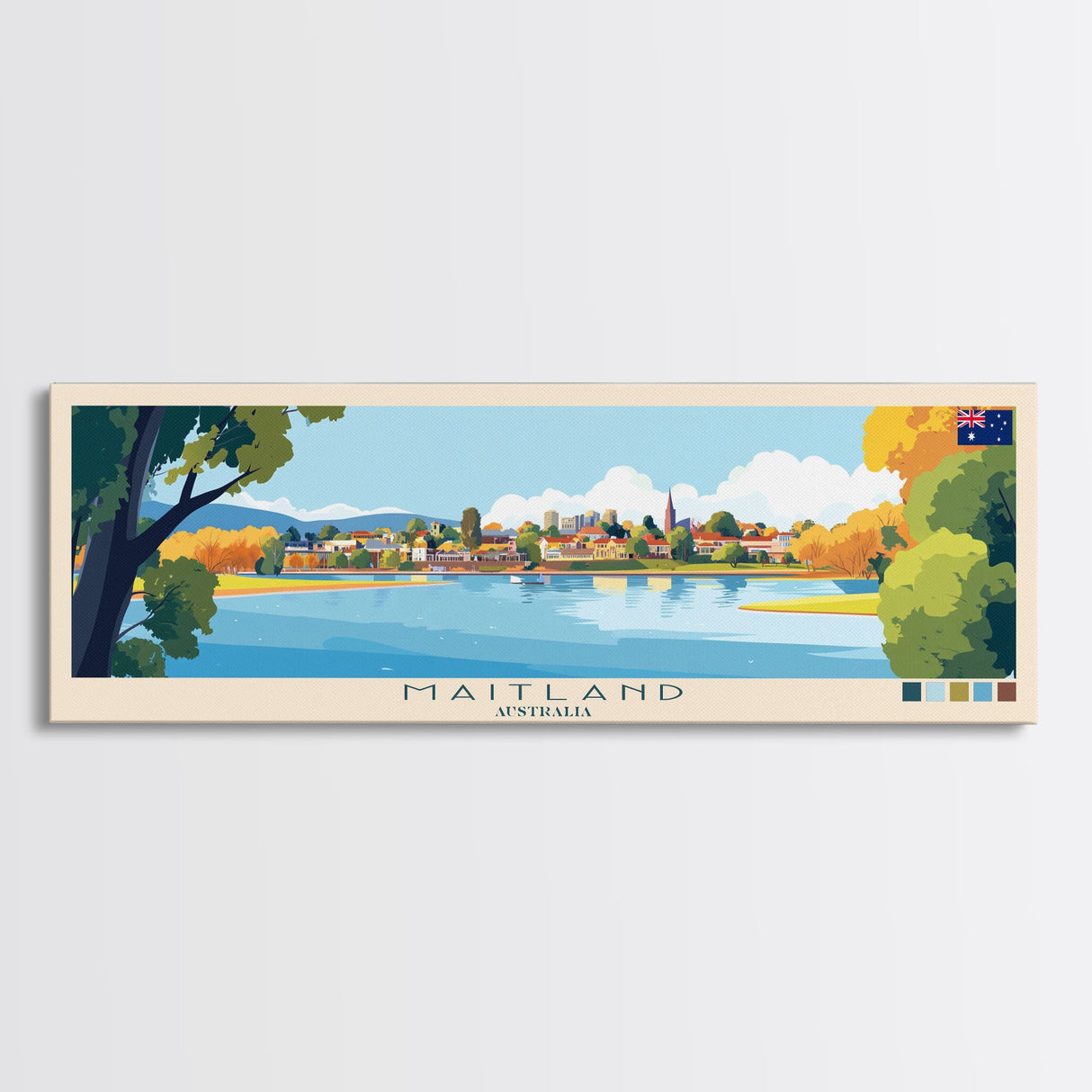 Maitland, Australia Panoramic Travel Poster Canvas Print, Maitland, Australia Painting, Australia Art, Maitland Panoramic Travel Art, Travel Painting