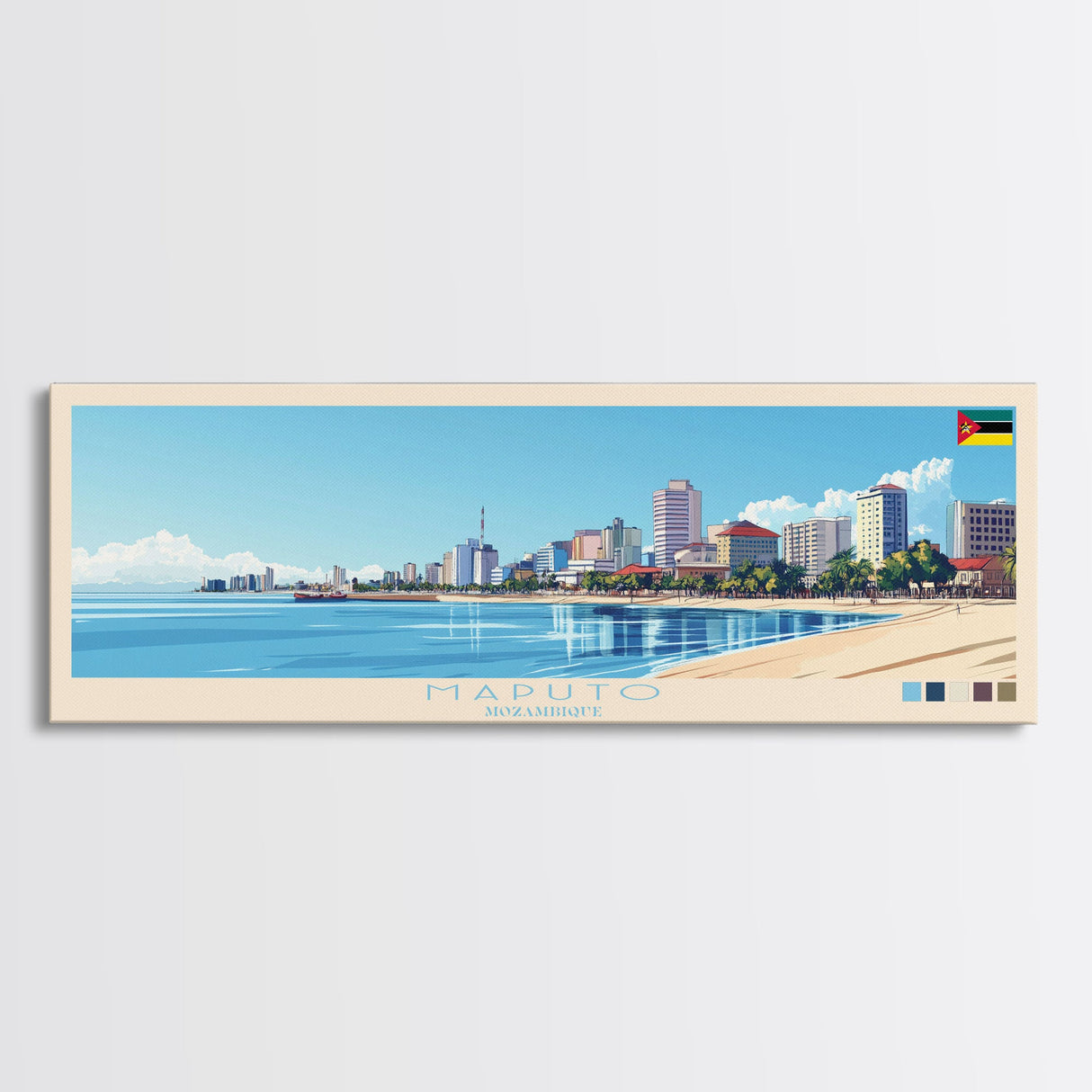 Maputo, Mozambique Travel Poster Panoramic Canvas Print, Maputo, Mozambique Painting, Mozambique Art, Maputo Travel Art, Guest Room Painting