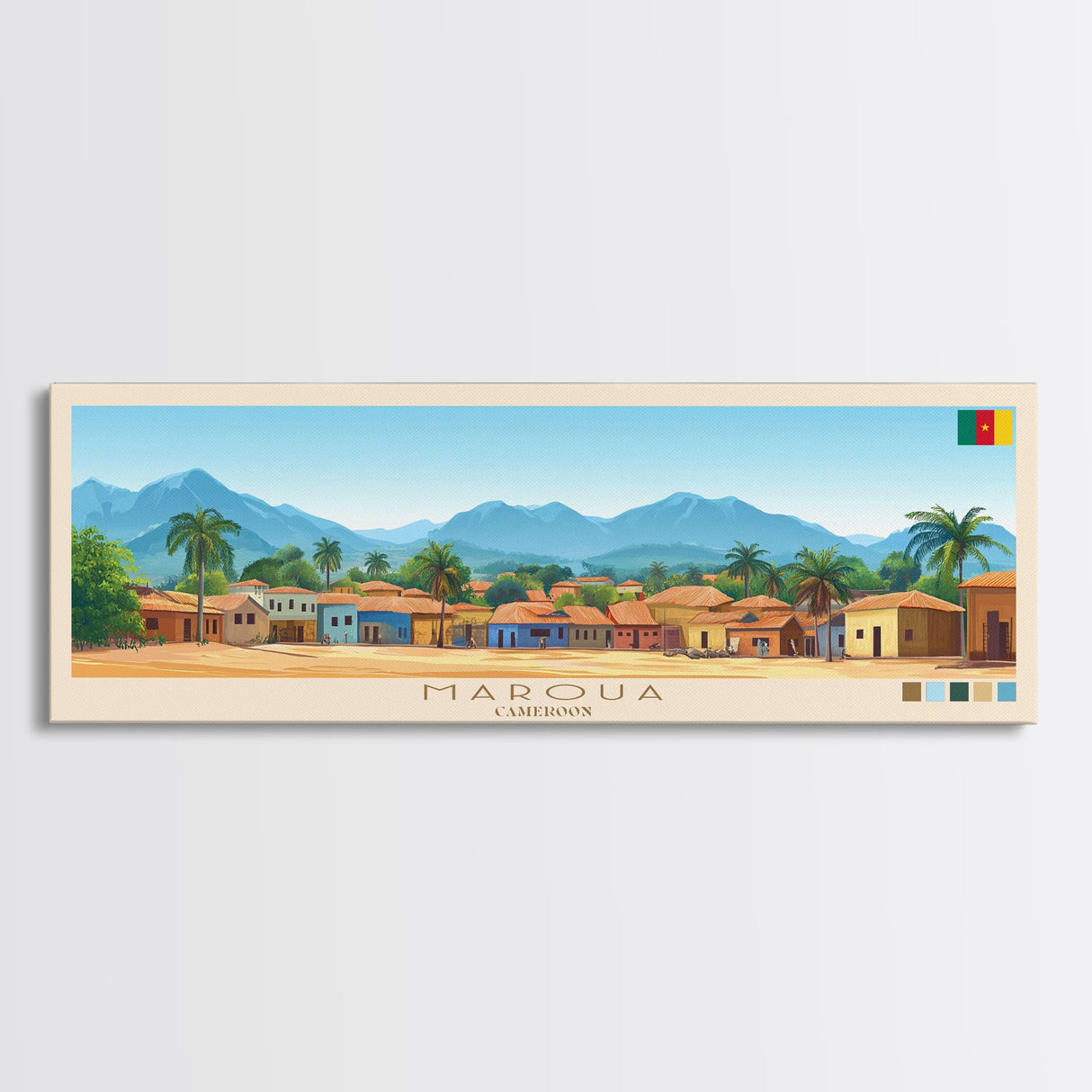 Maroua, Cameroon Panoramic Travel Poster Canvas Print, Maroua, Cameroon Painting, Cameroon Art, Maroua Panoramic Travel Art, Travel Painting