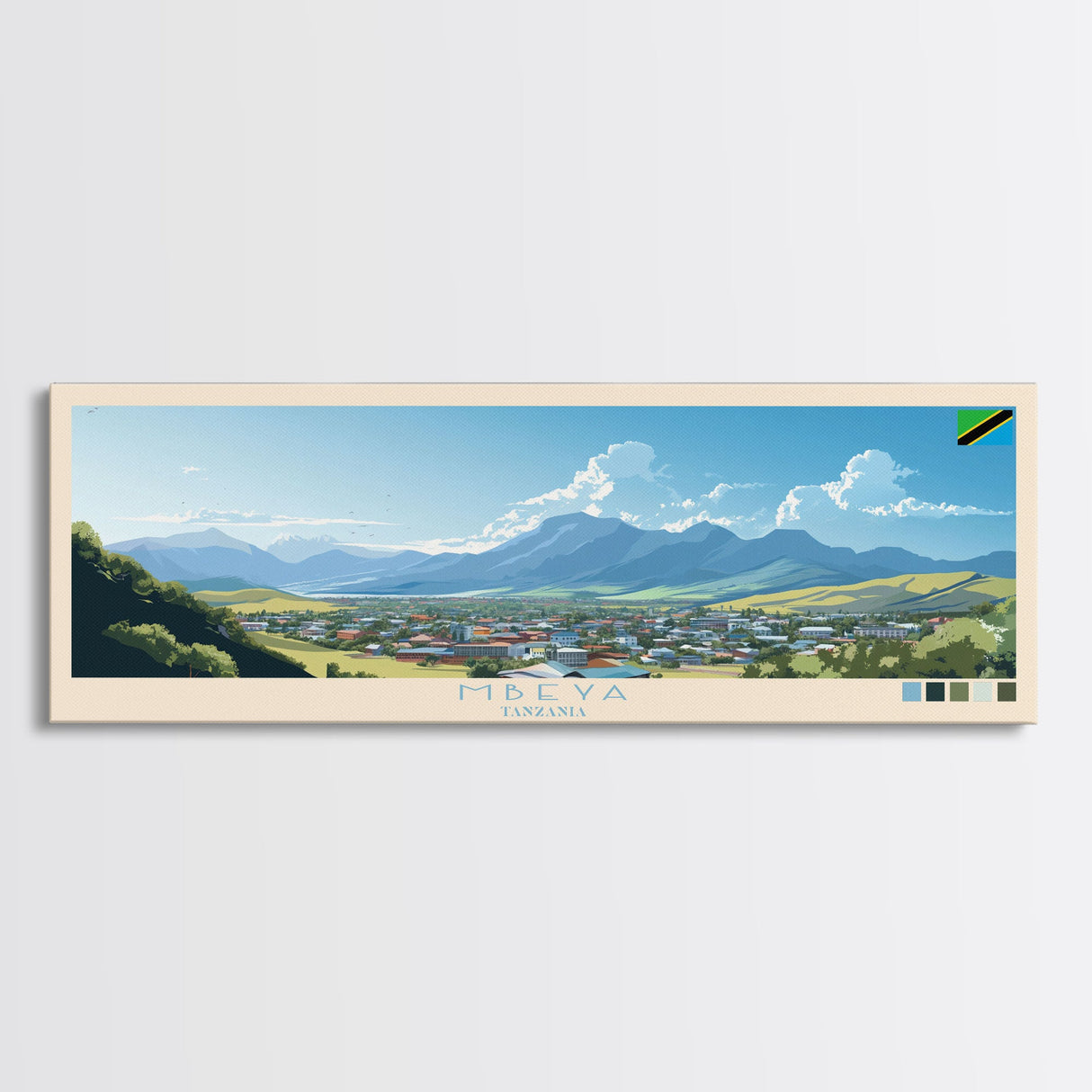 Mbeya, Tanzania Panoramic Travel Poster Canvas Print, Mbeya, Tanzania Painting, Tanzania Art, Mbeya Travel Art, Living Room Painting