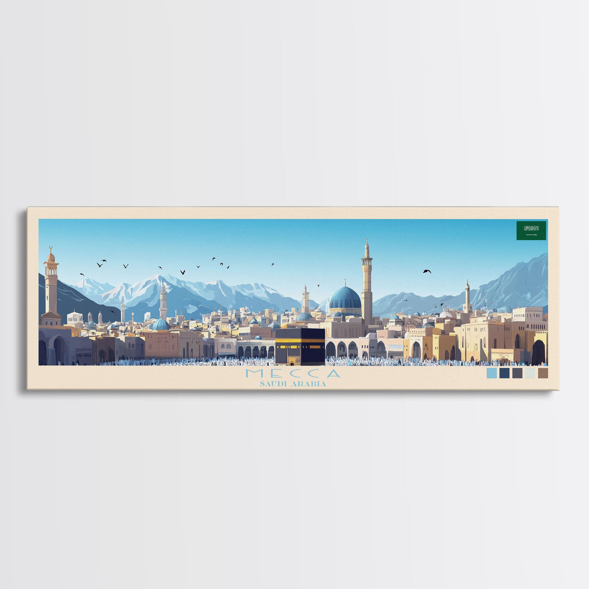 Mecca, Saudi Arabia Travel Poster Panoramic Canvas Print, Mecca, Saudi Arabia Painting, Saudi Arabia Art, Mecca Travel Art, Guest Room Painting