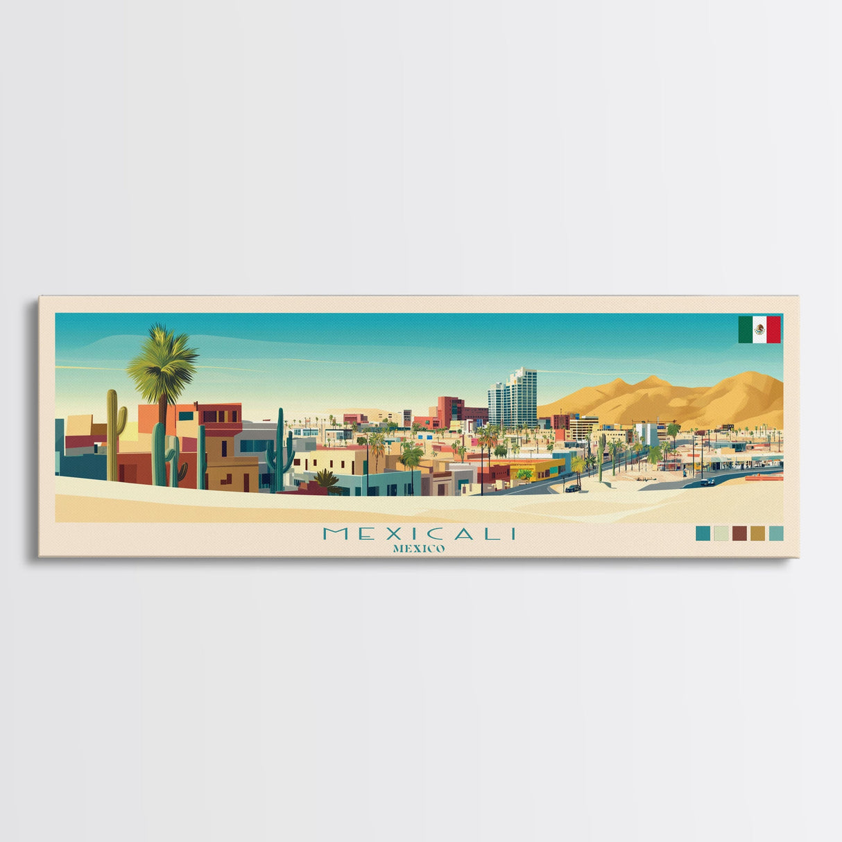 Mexicali, Mexico Panoramic Travel Poster Canvas Print, Mexicali, Mexico Painting, Mexico Art, Mexicali Panoramic Travel Art, Travel Painting