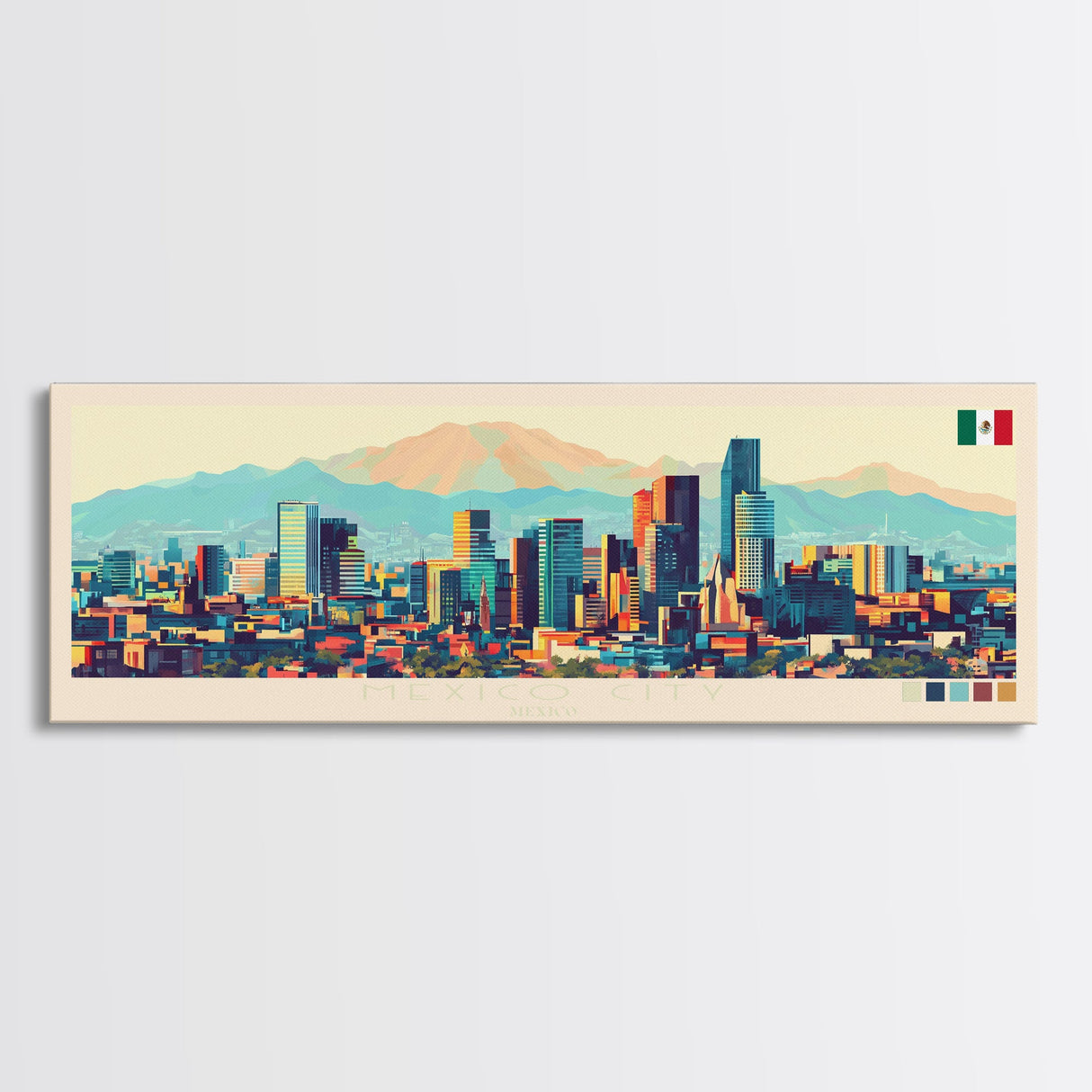 Mexico City, Mexico Panoramic Travel Poster Canvas Print, Mexico City, Mexico Painting, Mexico Art, Mexico City Travel Art, Guest Room Painting