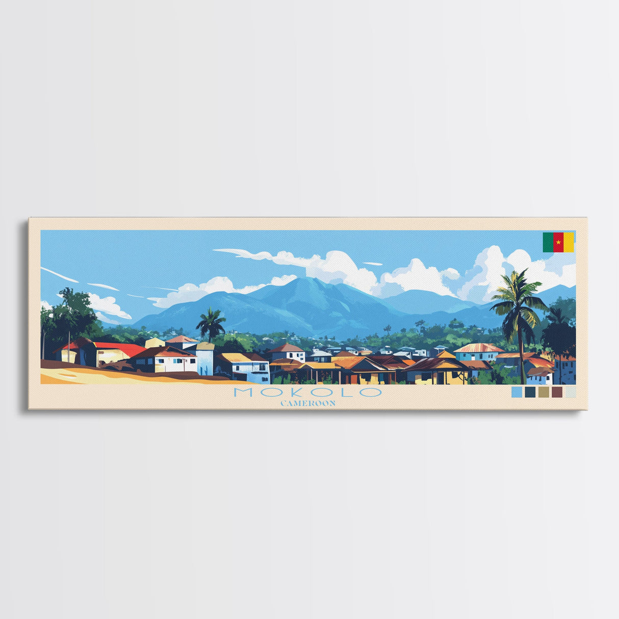 Mokolo, Cameroon Panoramic Travel Poster Canvas Print, Mokolo, Cameroon Painting, Cameroon Art, Mokolo Travel Art, Living Room Painting