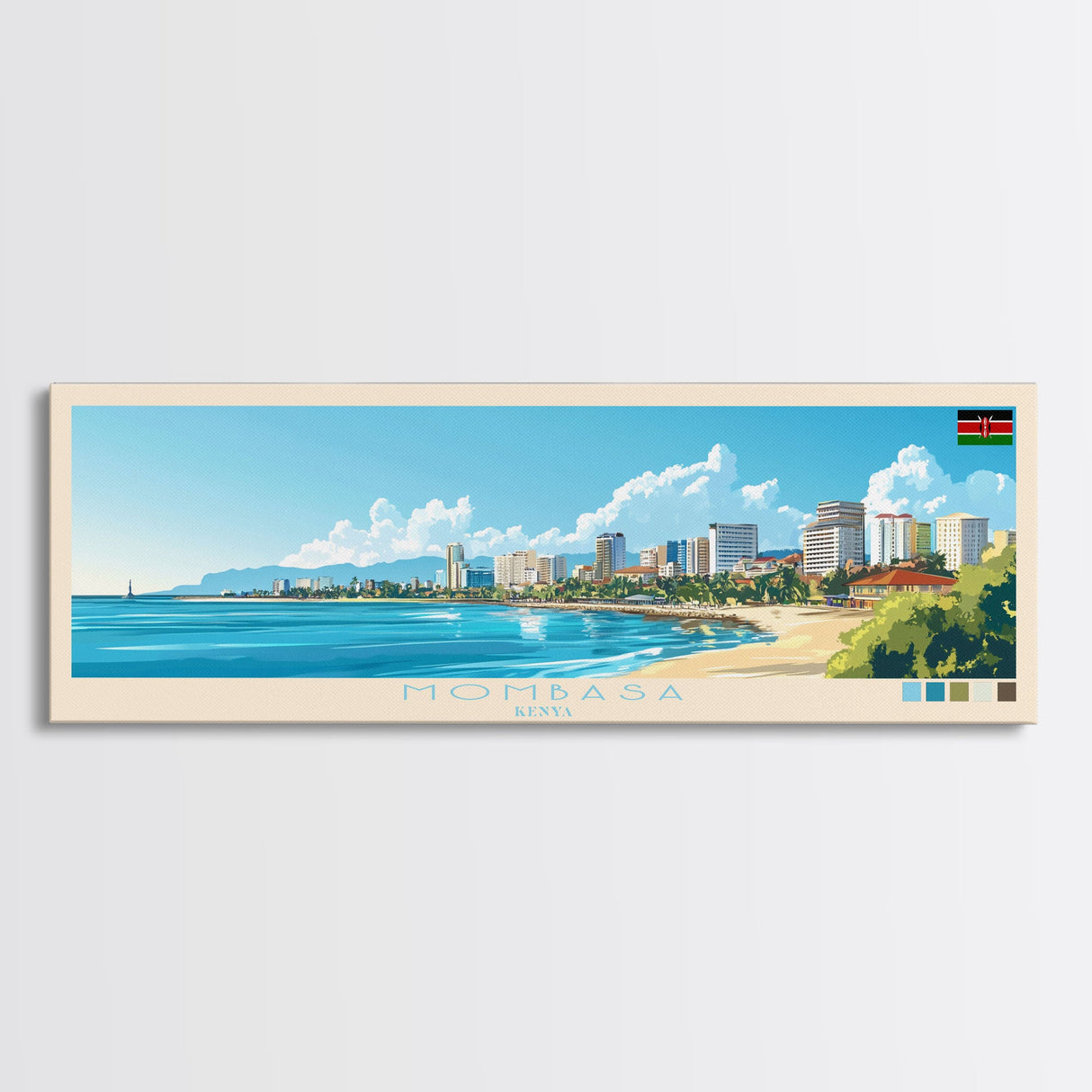 Mombasa, Kenya Travel Poster Panoramic Canvas Print, Mombasa, Kenya Painting, Kenya Art, Mombasa Travel Art, Guest Room Painting