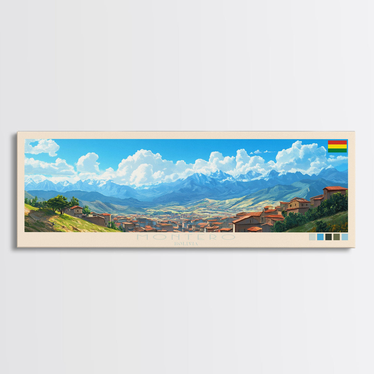 Montero, Bolivia Panoramic Travel Poster Canvas Print, Montero, Bolivia Painting, Bolivia Art, Montero Travel Art, Guest Room Painting