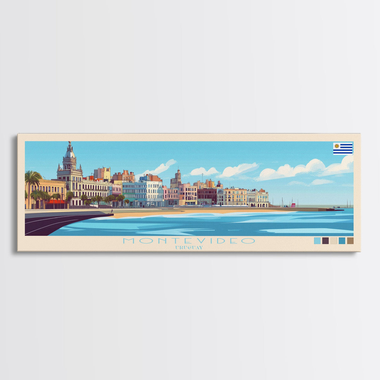 Montevideo, Uruguay Panoramic Travel Poster Canvas Print, Montevideo, Uruguay Painting, Uruguay Art, Montevideo Panoramic Travel Art, Travel Painting