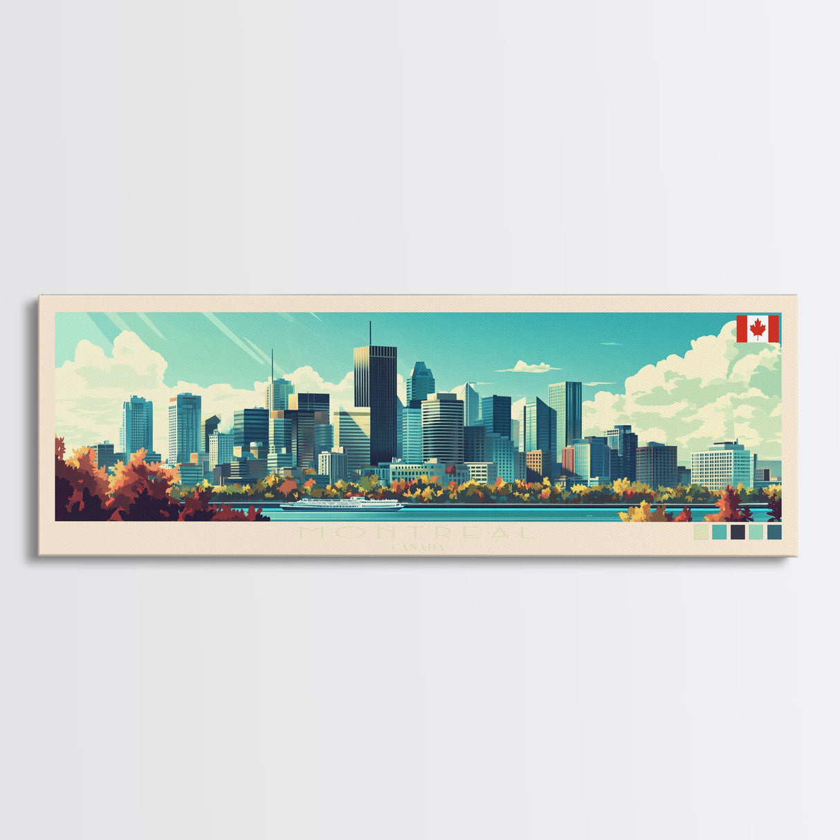 Montreal, Canada Panoramic Travel Poster Canvas Print, Montreal, Canada Painting, Canada Art, Montreal Travel Art, Guest Room Painting