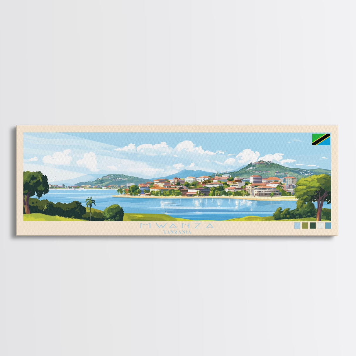 Mwanza, Tanzania Panoramic Travel Poster Canvas Print, Mwanza, Tanzania Painting, Tanzania Art, Mwanza Panoramic Travel Art, Travel Painting