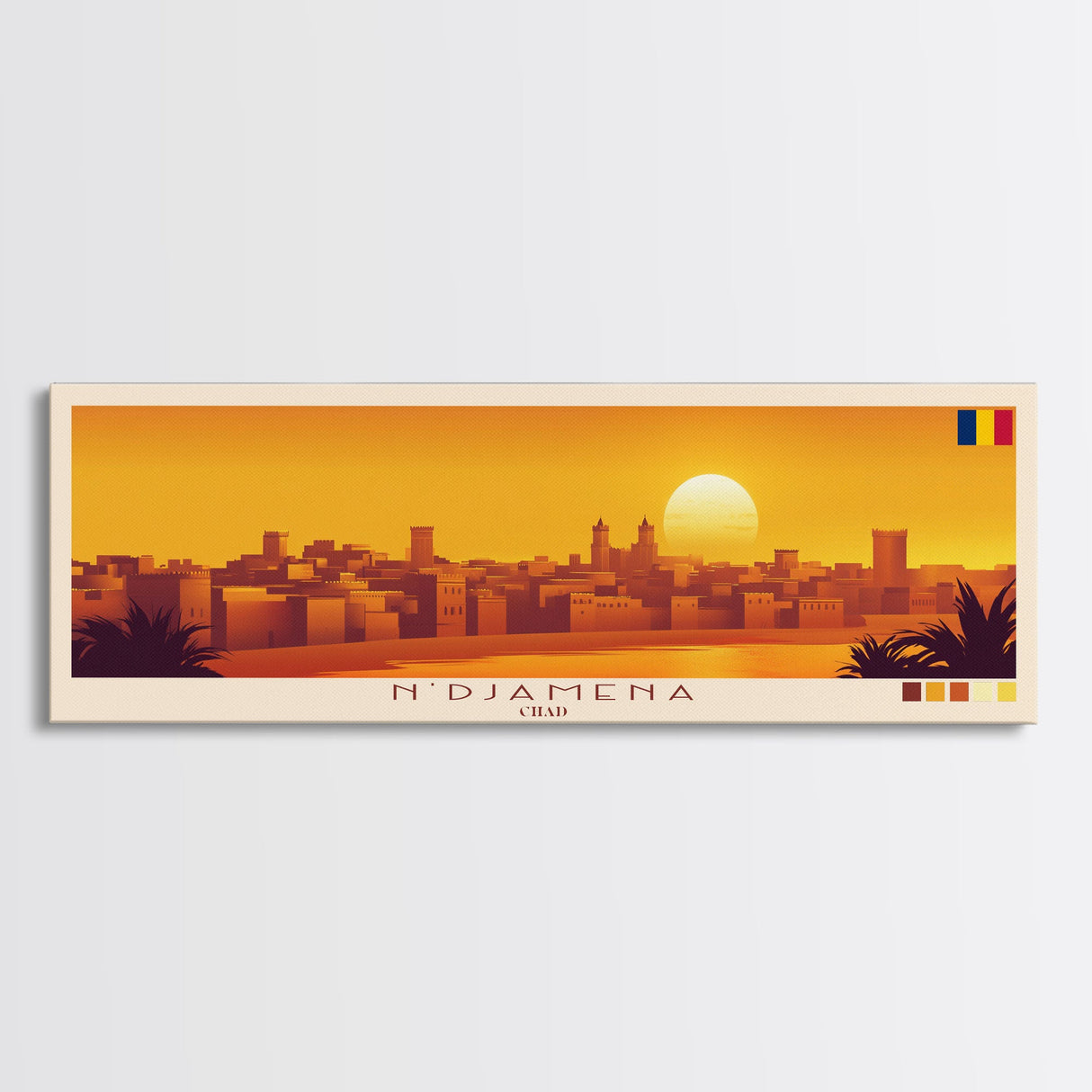 N'Djamena, Chad Panoramic Travel Poster Canvas Print, N'Djamena, Chad Painting, Chad Art, N'Djamena Travel Art, Guest Room Painting