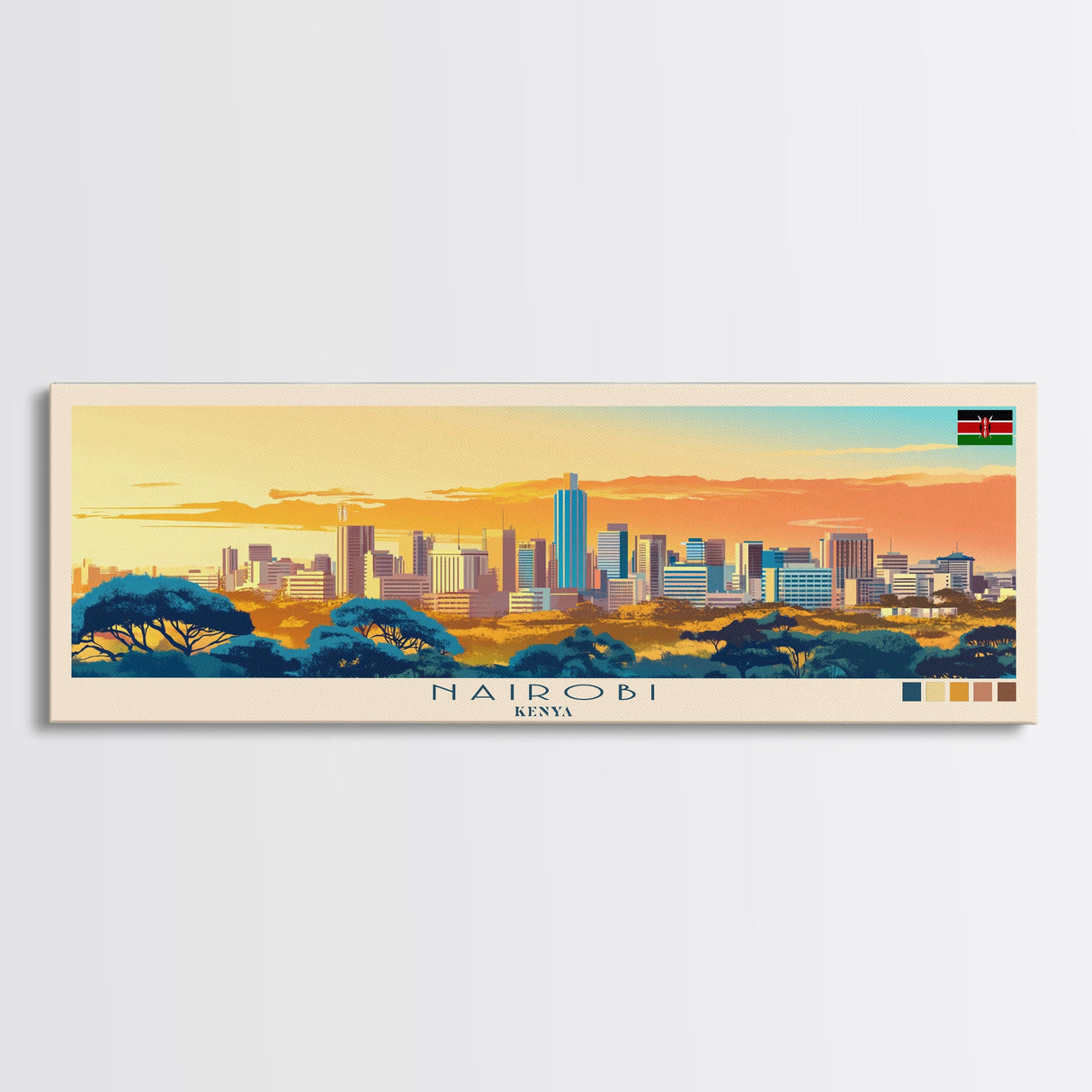 Nairobi, Kenya Panoramic Travel Poster Canvas Print, Nairobi, Kenya Painting, Kenya Art, Nairobi Travel Art, Living Room Painting