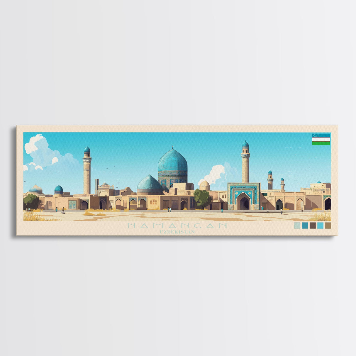 Namangan, Uzbekistan Travel Poster Panoramic Canvas Print, Namangan, Uzbekistan Painting, Uzbekistan Art, Namangan Travel Art, Guest Room Painting