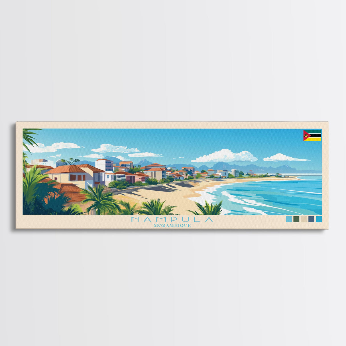 Nampula, Mozambique Panoramic Travel Poster Canvas Print, Nampula, Mozambique Painting, Mozambique Art, Nampula Panoramic Travel Art, Travel Painting