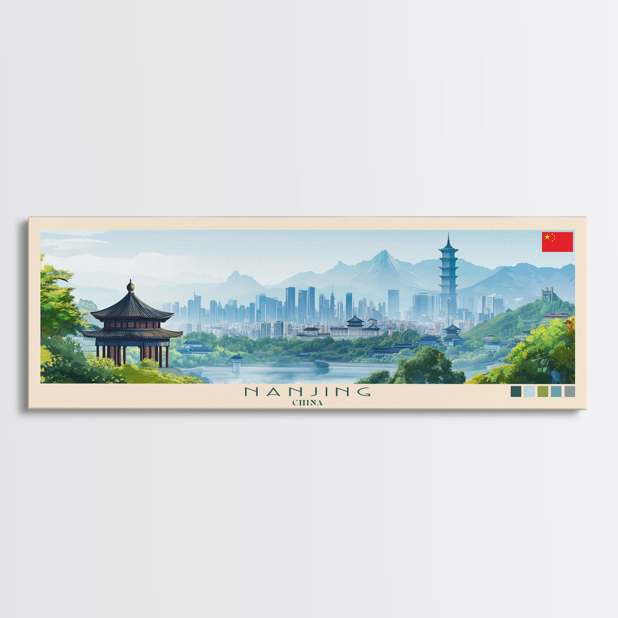 Panoramic Travel Poster Nanjing, China Canvas Print, Nanjing, China Painting, China Art, Nanjing Travel Art, Guest Room Painting