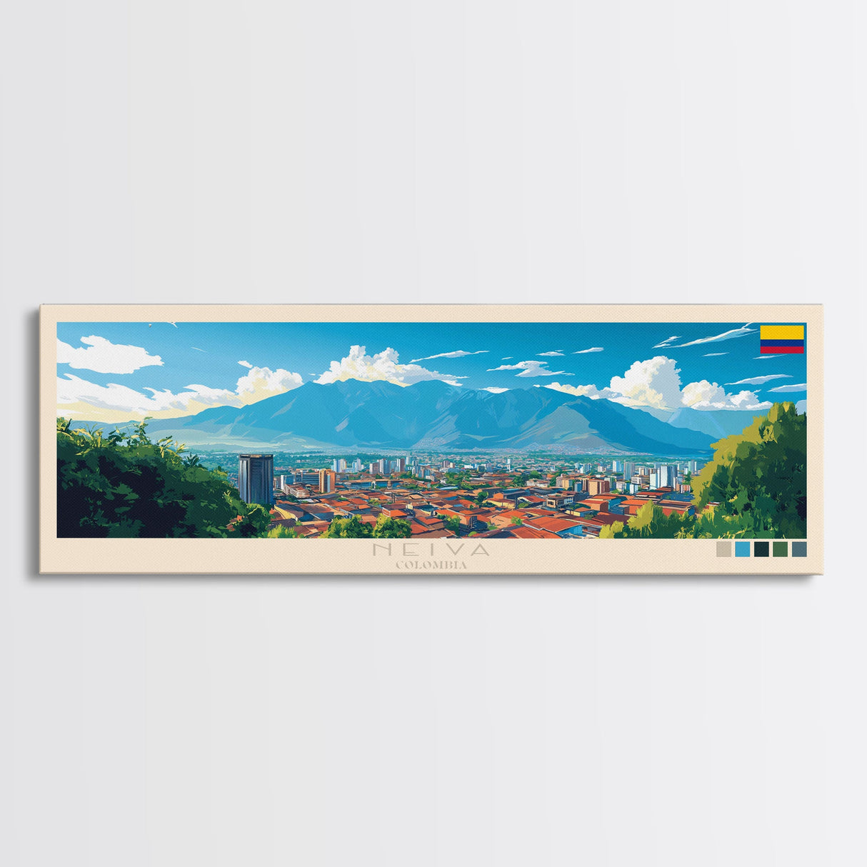 Neiva, Colombia Panoramic Travel Poster Canvas Print, Neiva, Colombia Painting, Colombia Art, Neiva Panoramic Travel Art, Travel Painting