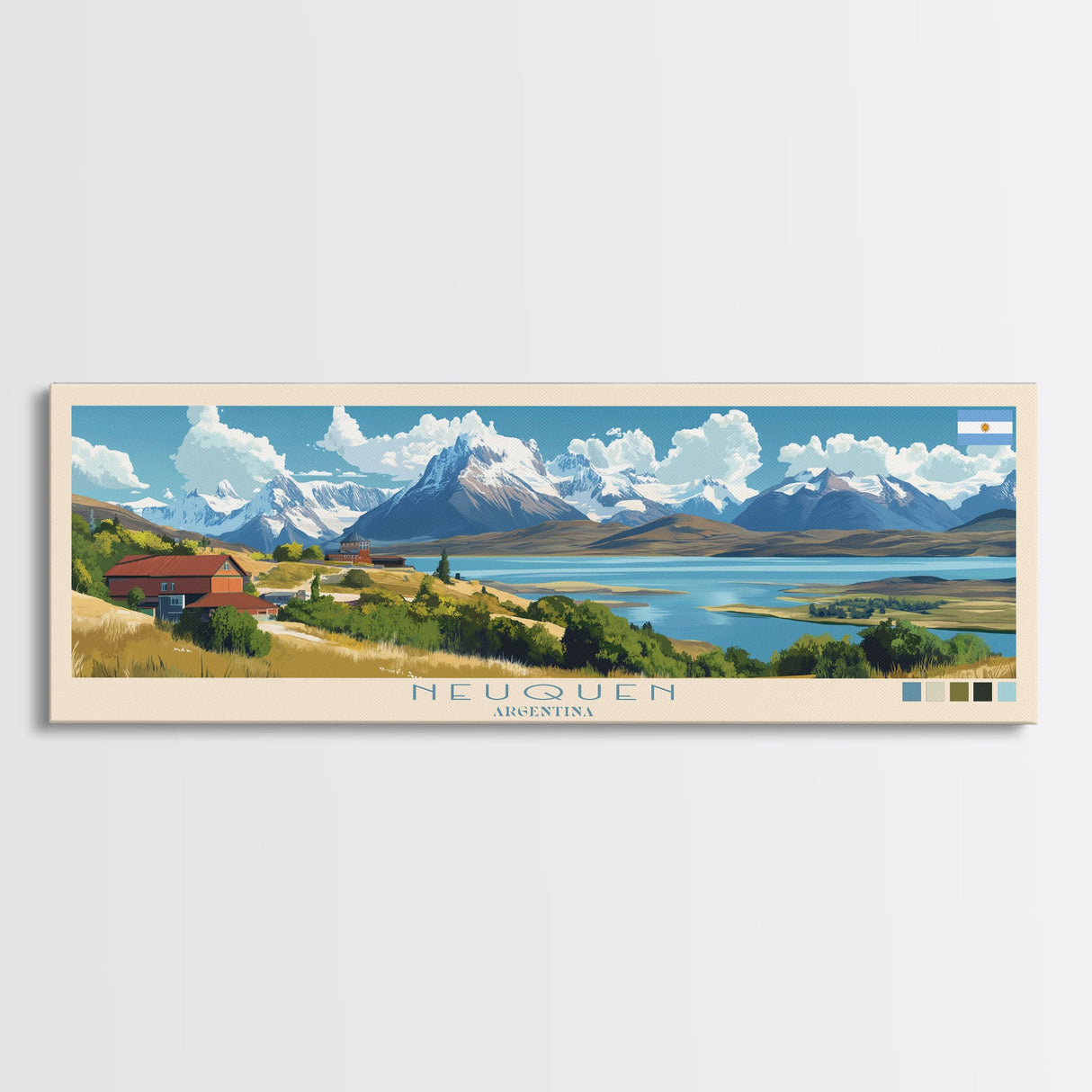 Neuquen, Argentina Panoramic Travel Poster Canvas Print, Neuquen, Argentina Painting, Argentina Art, Neuquen Travel Art, Guest Room Painting