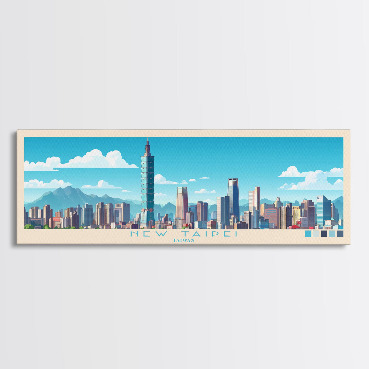 Panoramic Travel Poster New Taipei, Taiwan Canvas Print, New Taipei, Taiwan Painting, Taiwan Art, New Taipei Travel Art, Guest Room Painting