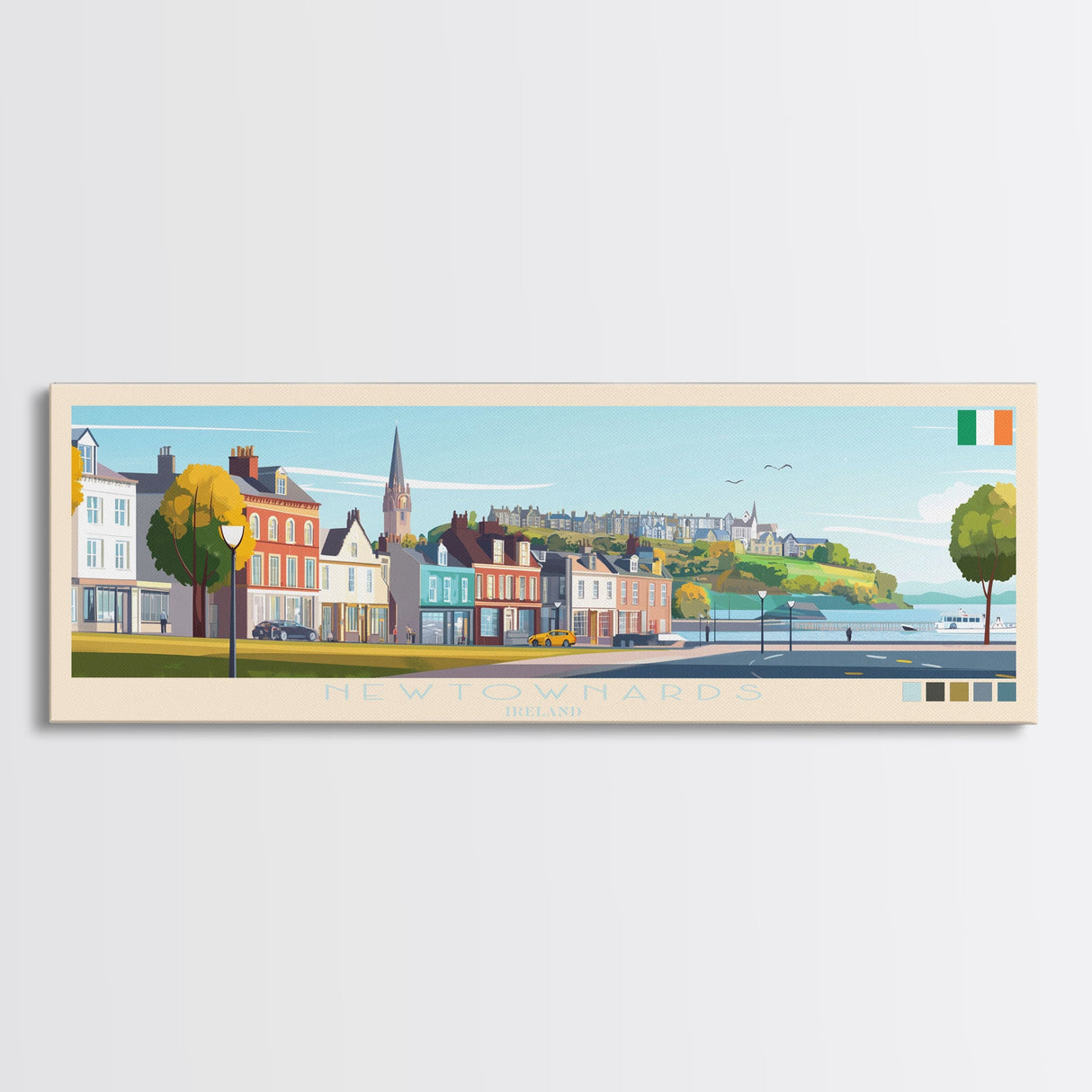 Newtownards, Ireland Travel Poster Panoramic Canvas Print, Newtownards, Ireland Painting, Ireland Art, Newtownards Travel Art, Guest Room Painting