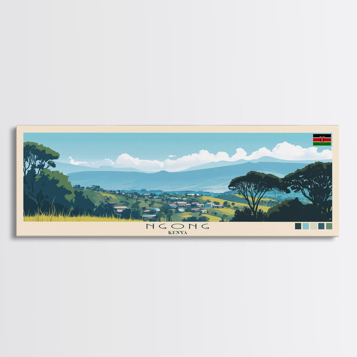 Ngong, Kenya Panoramic Travel Poster Canvas Print, Ngong, Kenya Painting, Kenya Art, Ngong Panoramic Travel Art, Travel Painting