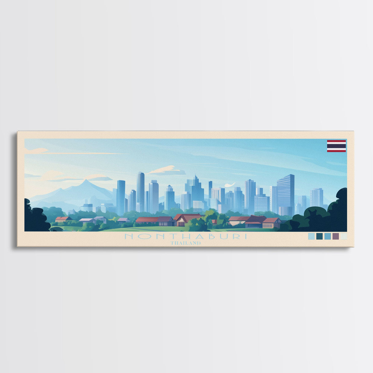 Nonthaburi, Thailand Panoramic Travel Poster Canvas Print, Nonthaburi, Thailand Painting, Thailand Art, Nonthaburi Travel Art, Guest Room Painting