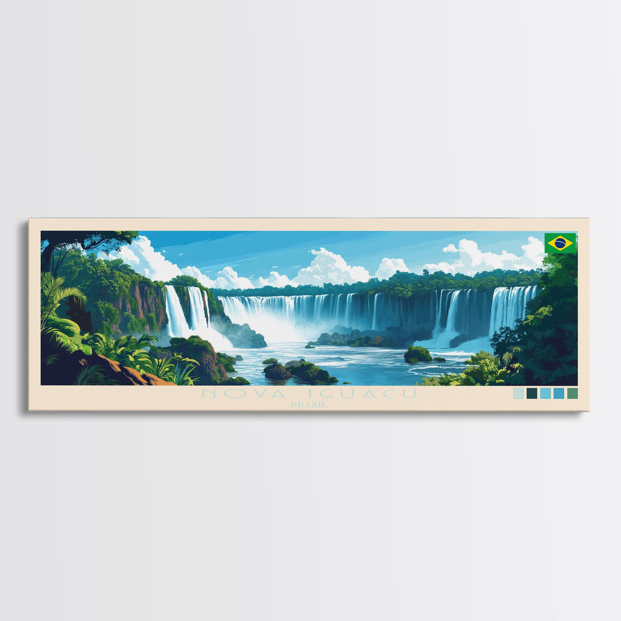 Nova Iguacu, Brazil Panoramic Travel Poster Canvas Print, Nova Iguacu, Brazil Painting, Brazil Art, Nova Iguacu Travel Art, Guest Room Painting