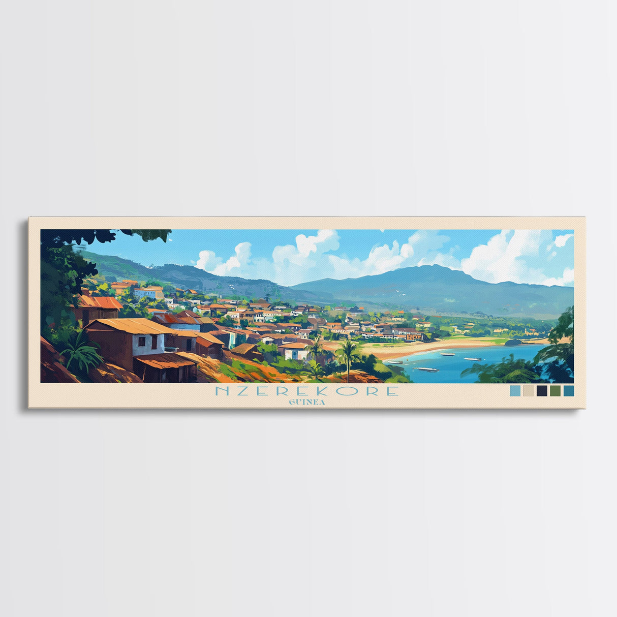 Nzerekore, Guinea Travel Poster Panoramic Canvas Print, Nzerekore, Guinea Painting, Guinea Art, Nzerekore Travel Art, Guest Room Painting