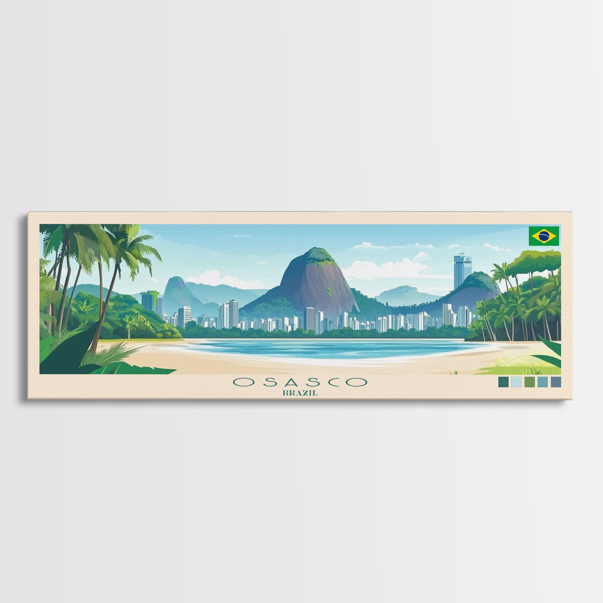 Osasco, Brazil Panoramic Travel Poster Canvas Print, Osasco, Brazil Painting, Brazil Art, Osasco Travel Art, Living Room Painting