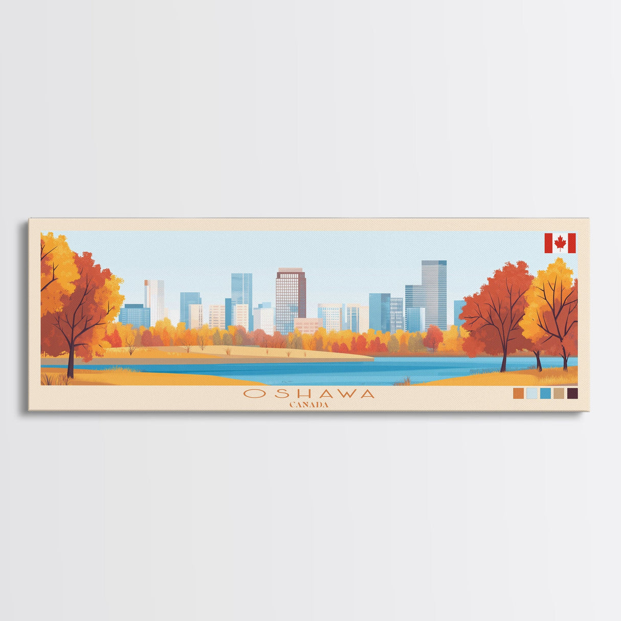 Oshawa, Canada Travel Poster Panoramic Canvas Print, Oshawa, Canada Painting, Canada Art, Oshawa Travel Art, Guest Room Painting