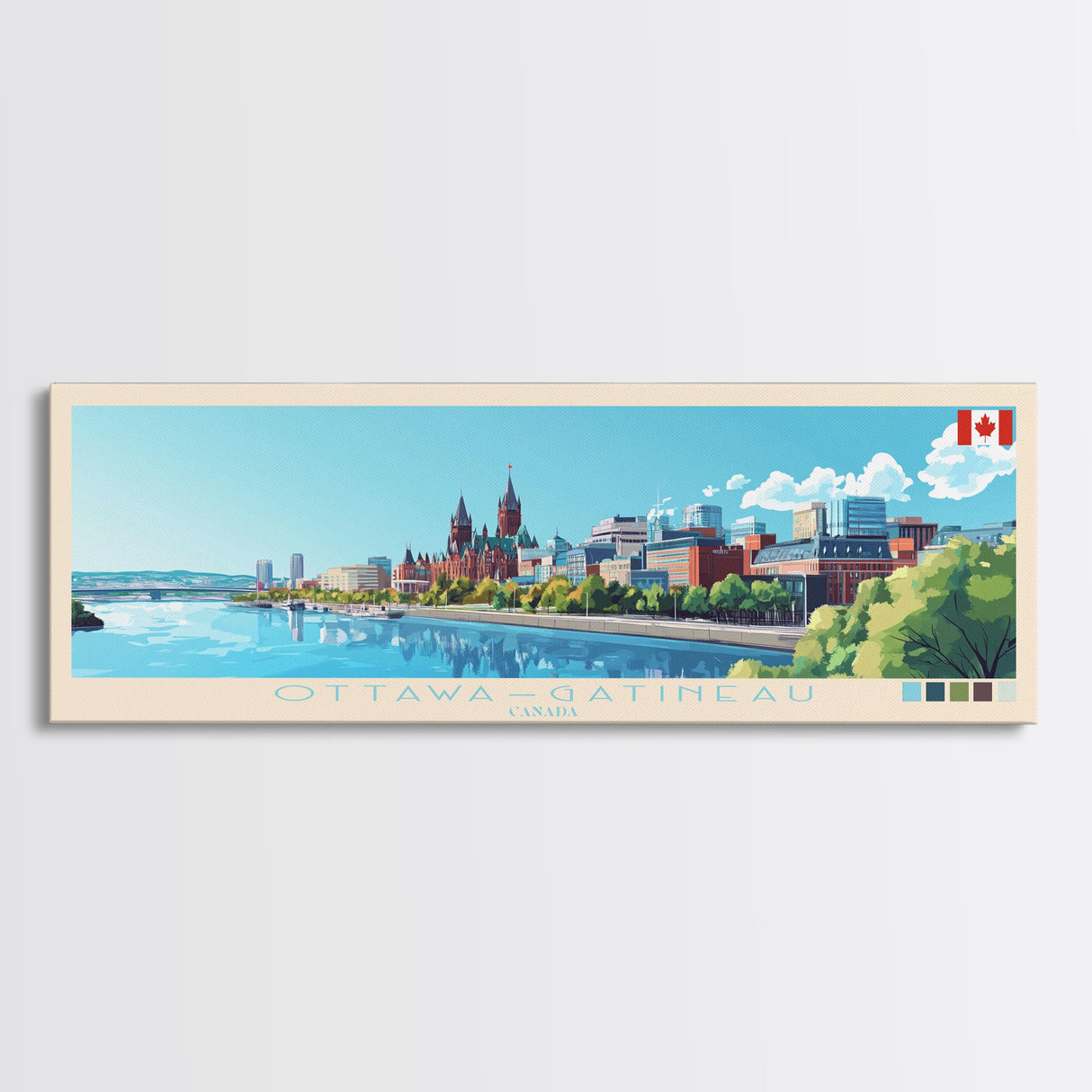 Ottawa–Gatineau, Canada Travel Poster Panoramic Canvas Print, Ottawa–Gatineau, Canada Painting, Canada Art, Ottawa–Gatineau Travel Art, Guest Room Painting