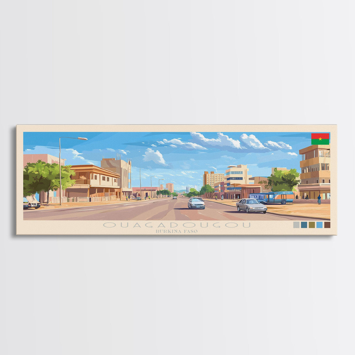 Ouagadougou, Burkina Faso Panoramic Travel Poster Canvas Print, Ouagadougou, Burkina Faso Painting, Burkina Faso Art, Ouagadougou Panoramic Travel Art, Travel Painting