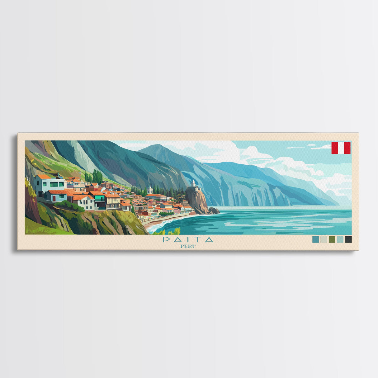 Paita, Peru Panoramic Travel Poster Canvas Print, Paita, Peru Painting, Peru Art, Paita Panoramic Travel Art, Travel Painting