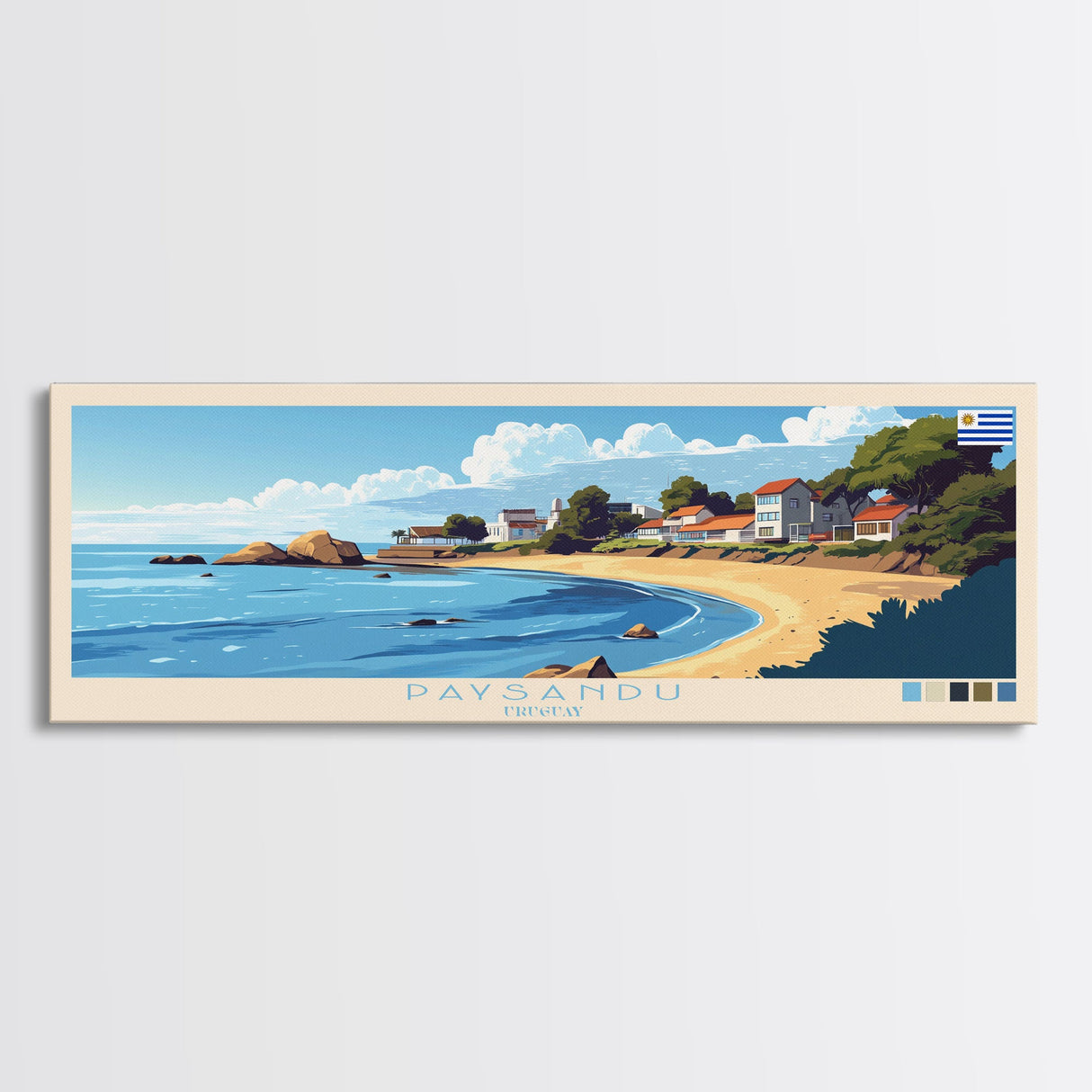 Paysandu, Uruguay Travel Poster Panoramic Canvas Print, Paysandu, Uruguay Painting, Uruguay Art, Paysandu Travel Art, Guest Room Painting