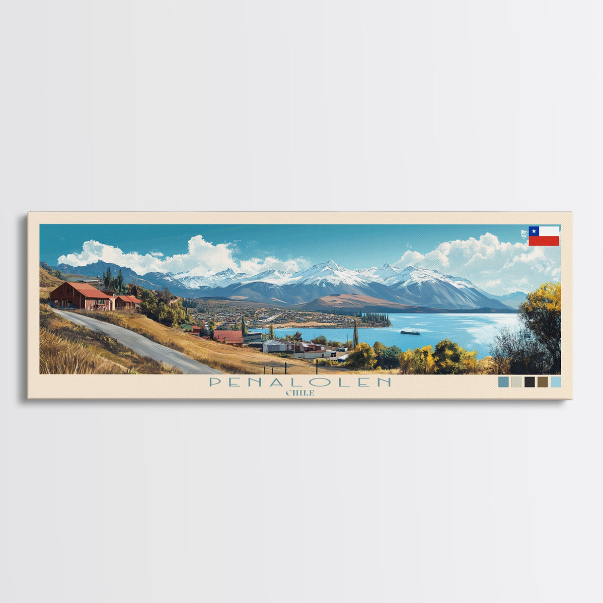 Penalolen, Chile Panoramic Travel Poster Canvas Print, Penalolen, Chile Painting, Chile Art, Penalolen Panoramic Travel Art, Travel Painting