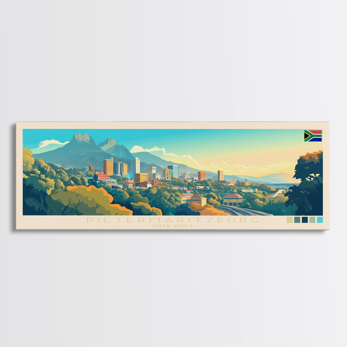 Pietermaritzburg, South Africa Panoramic Travel Poster Canvas Print, Pietermaritzburg, South Africa Painting, South Africa Art, Pietermaritzburg Travel Art, Living Room Painting