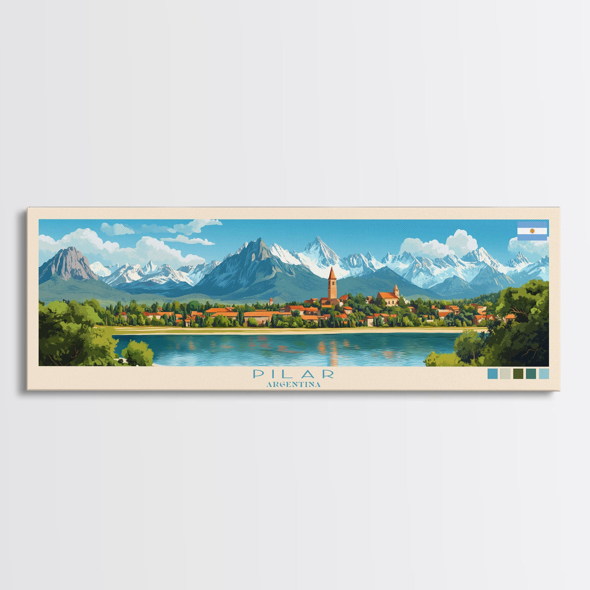 Pilar, Argentina Travel Poster Panoramic Canvas Print, Pilar, Argentina Painting, Argentina Art, Pilar Travel Art, Guest Room Painting