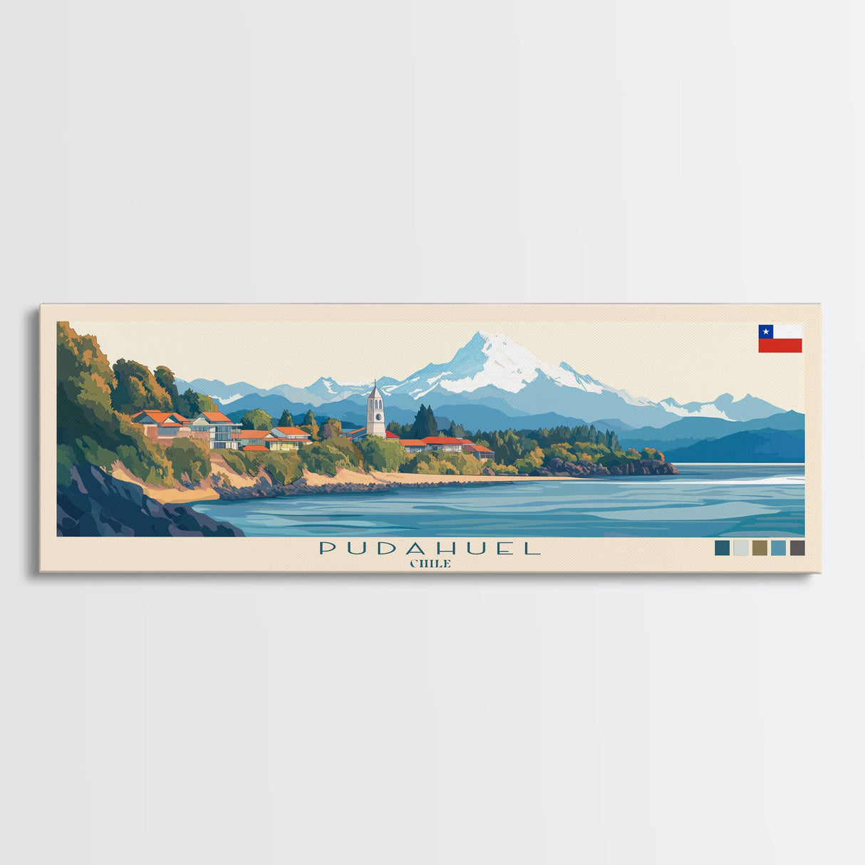 Pudahuel, Chile Travel Poster Panoramic Canvas Print, Pudahuel, Chile Painting, Chile Art, Pudahuel Travel Art, Guest Room Painting