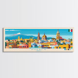 Puebla, Mexico Panoramic Travel Poster Canvas Print, Puebla, Mexico Painting, Mexico Art, Puebla Panoramic Travel Art, Travel Painting