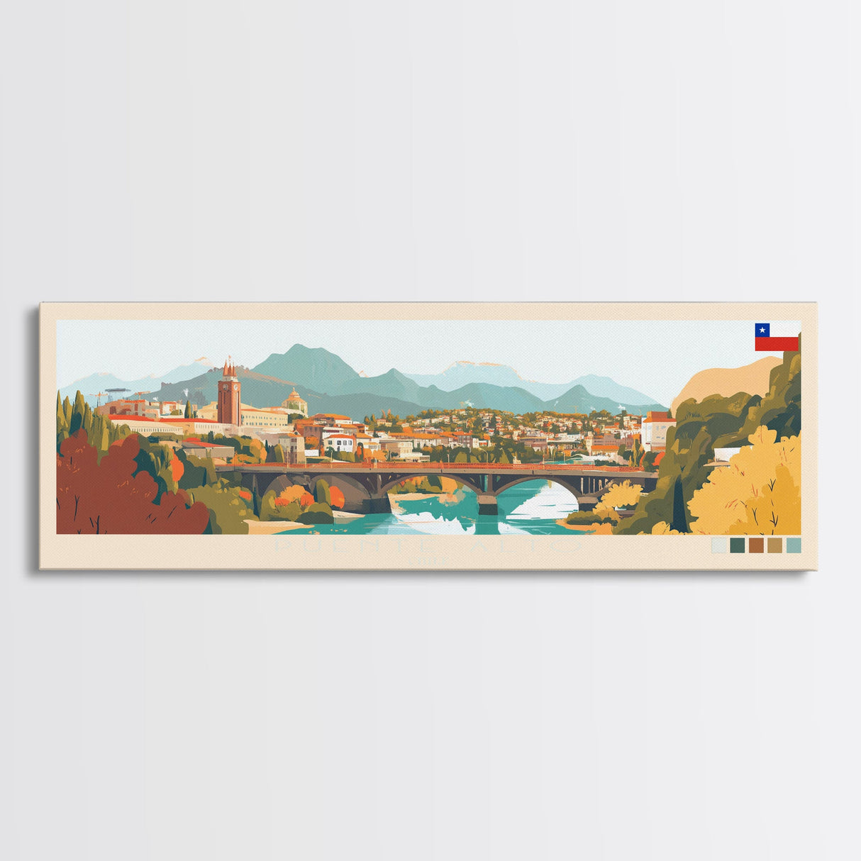 Puente Alto, Chile Panoramic Travel Poster Canvas Print, Puente Alto, Chile Painting, Chile Art, Puente Alto Travel Art, Guest Room Painting