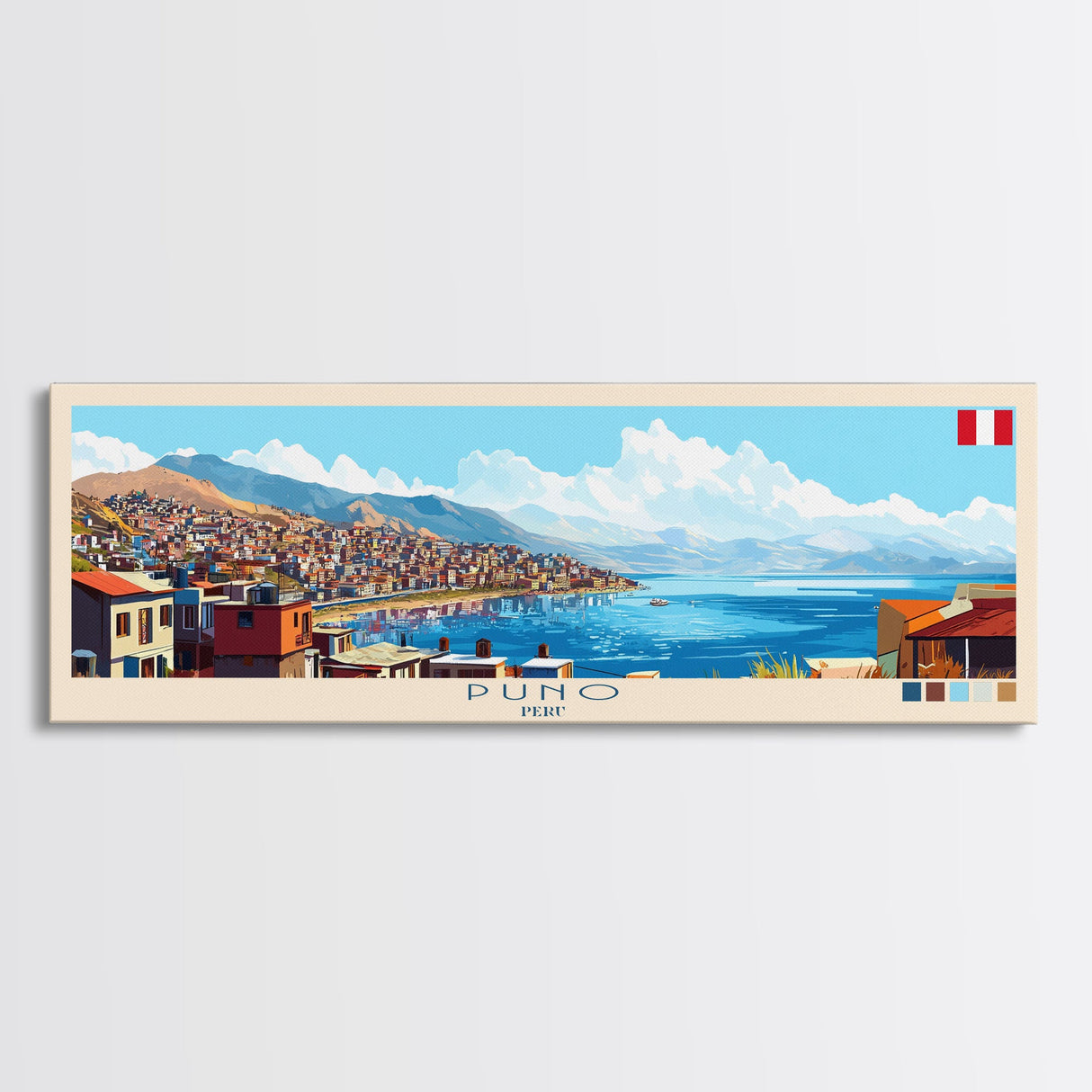 Panoramic Travel Poster Puno, Peru Canvas Print, Puno, Peru Painting, Peru Art, Puno Travel Art, Guest Room Painting